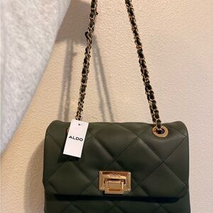 Aldo Olive Quilted Crossbody Bag with Gold Chain
